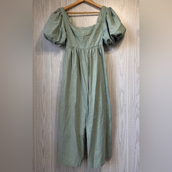 Mable Pants - Mable Anthropologie Sage Green Puff Sleeve Smocked Jumpsuit Size S EUC